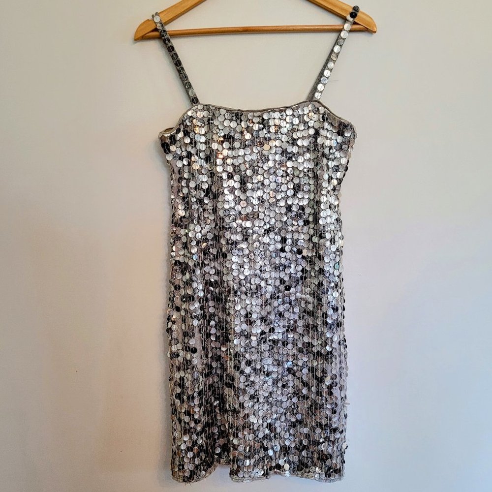 Bailey/44 Silver and chrome sequin stretchy tube dress size M